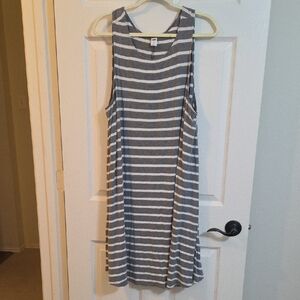 Old Navy Gray and White Striped Sleeveless Swing Dress XXL